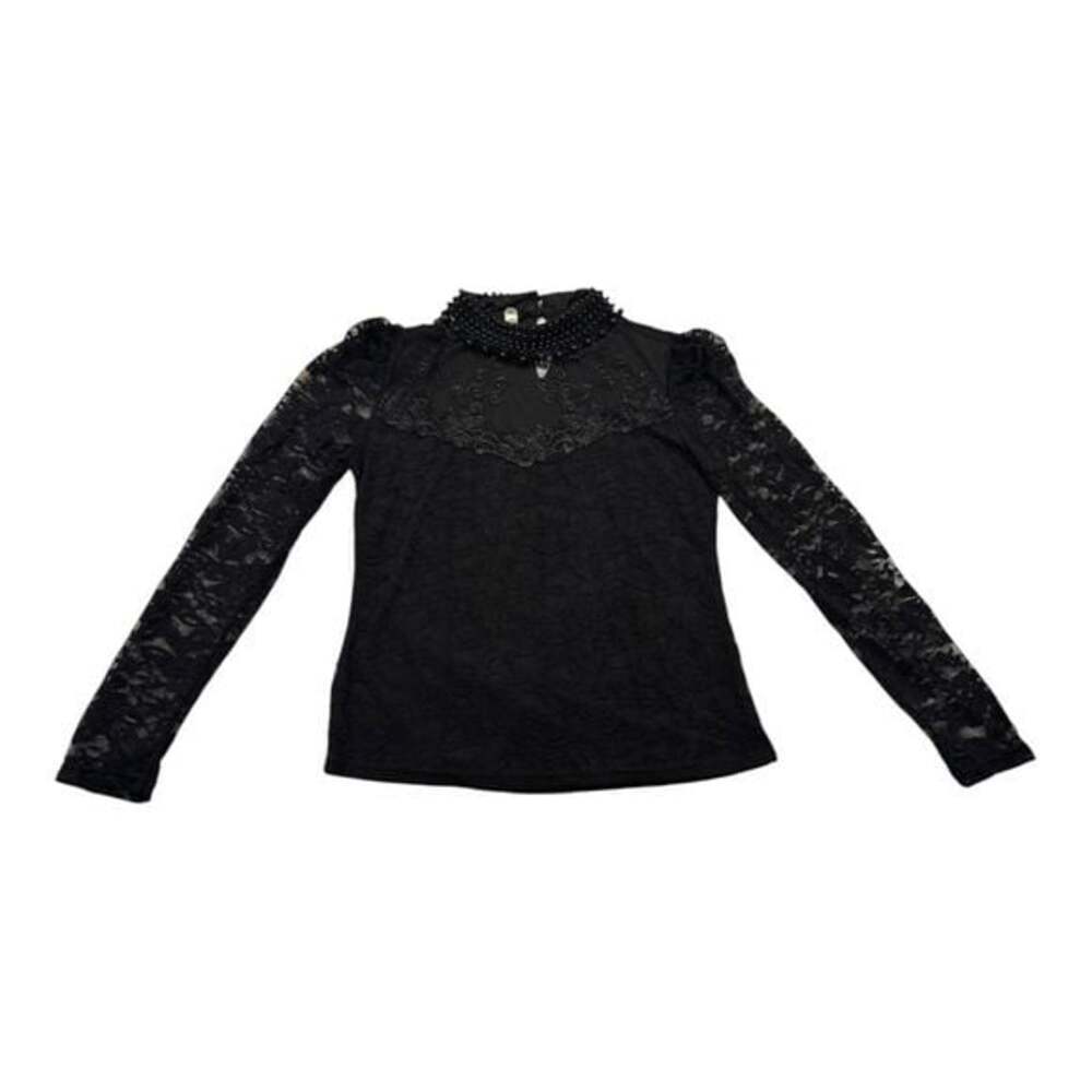 Elegant Black Lace Long Sleeve Blouse - Picture 13 of 14